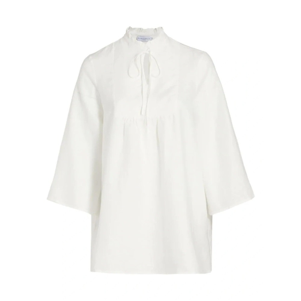 Harshman NEW Aras‎ Linen Tunic Dress White Split-Neck Bell Sleeve Size Medium